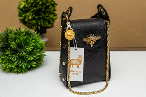 Leather "Bee" Small Crossbody in Black