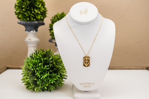 Thankful Sheep Cross in Heart on Hammered Tag Necklace