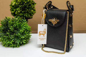 Leather "Bee" Small Crossbody in Black
