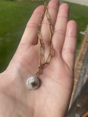 Thankful Sheep Stainless Steel Link Pearl Necklace