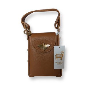 Leather "Bee" Small Crossbody in Camel