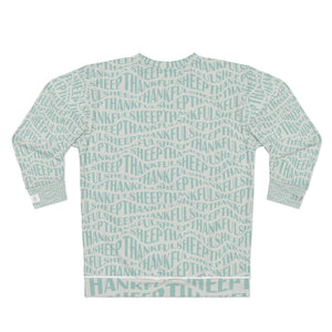 Thankful Sheep Sweatshirt In All Over Sheep Design  Light Gray/Blue