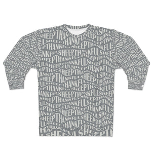 Thankful Sheep Sweatshirt in All Over Sheep Design  Gray/Light Gray