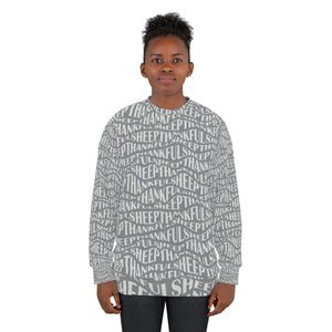 Thankful Sheep Sweatshirt in All Over Sheep Design  Gray/Light Gray