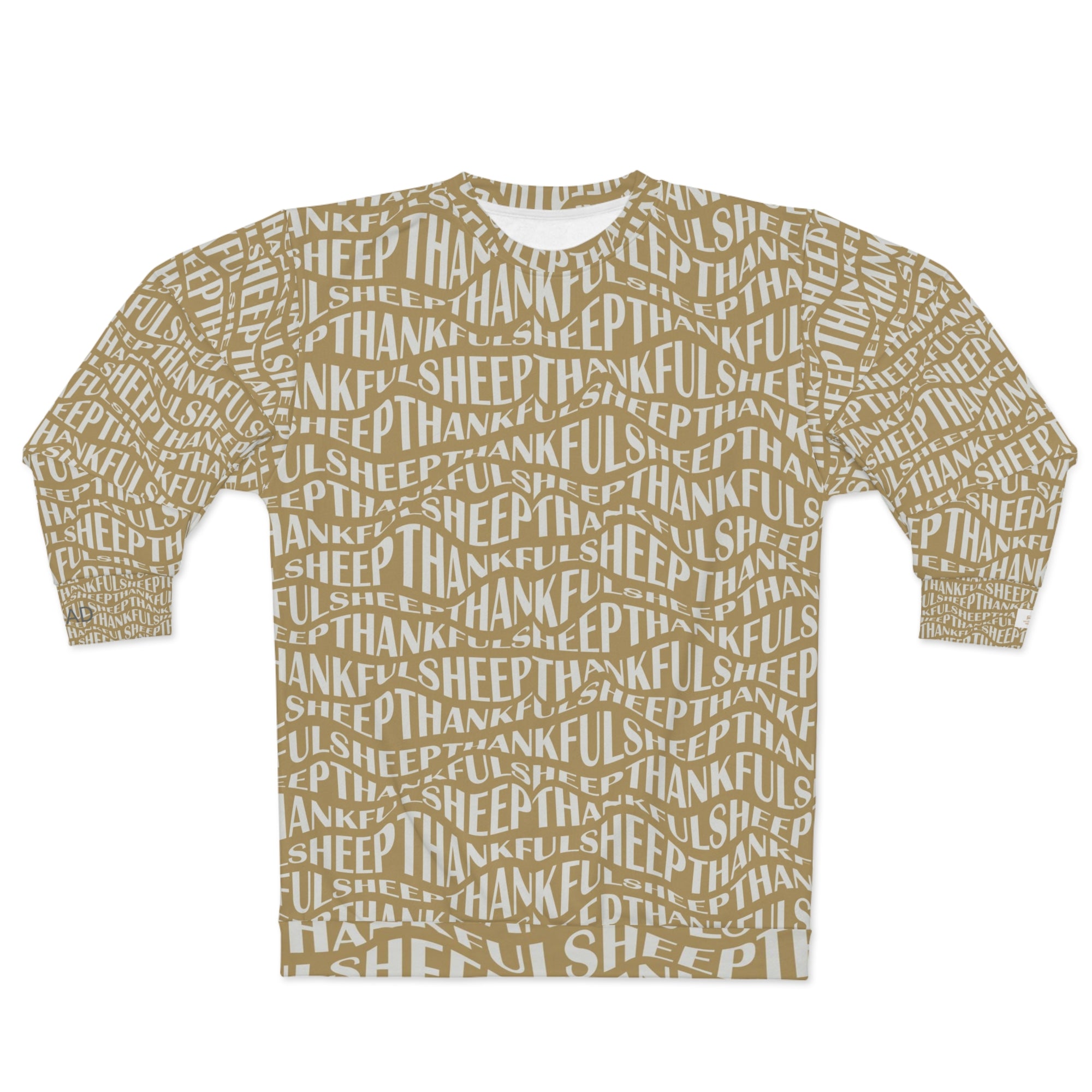 Thankful Sheep Sweatshirt in All Over Sheep Design  Light Gray/Gold