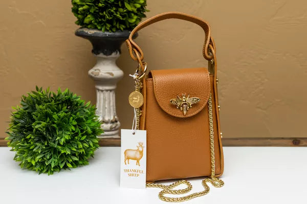 Leather "Bee" Small Crossbody in Camel