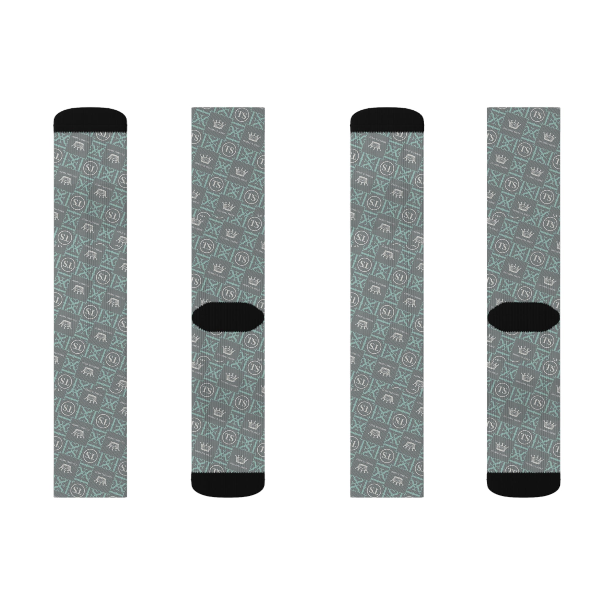 Thankful Sheep Icons Socks  Gray/Blue/Light Gray/Black