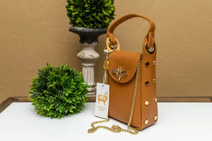 Leather "Bee" Small Crossbody in Camel