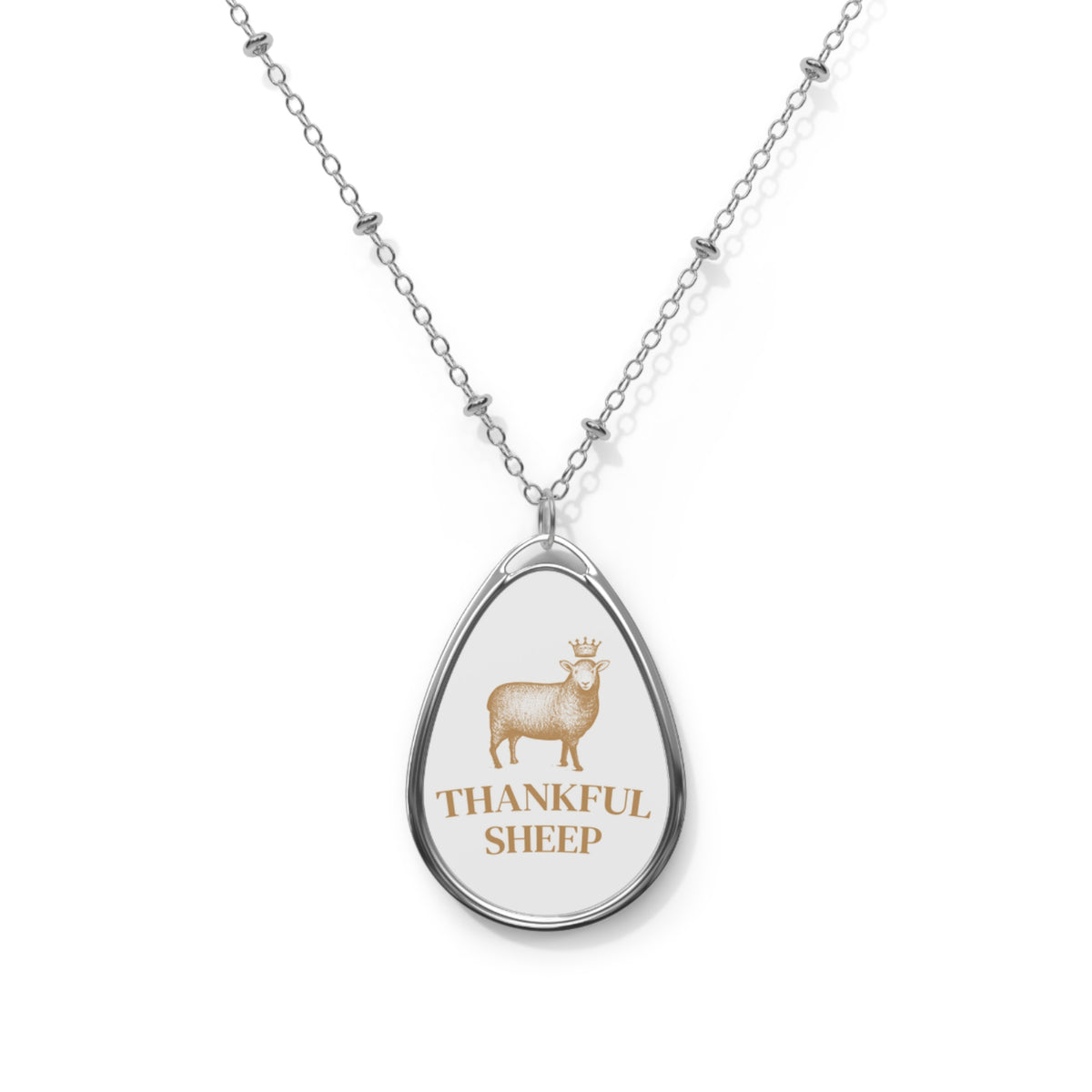 Thankful Sheep Logo Oval Drop Necklace