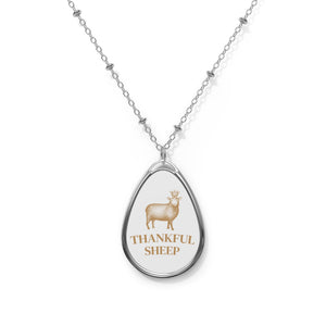 Thankful Sheep Logo Oval Drop Necklace