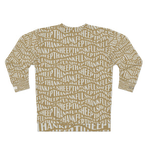 Thankful Sheep Sweatshirt in All Over Sheep Design  Light Gray/Gold