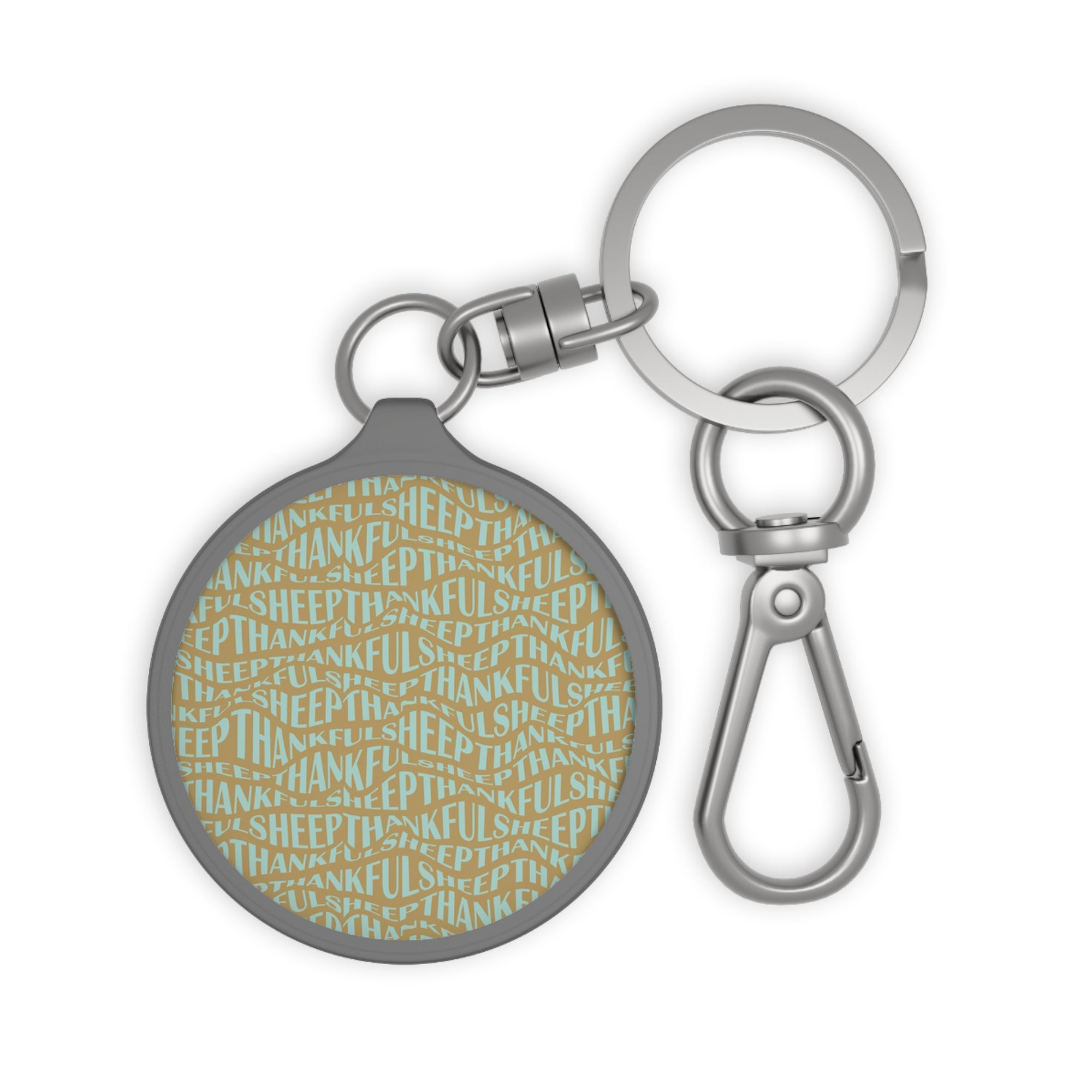 Thankful Sheep All Over Sheep Keychain   Gold/Blue