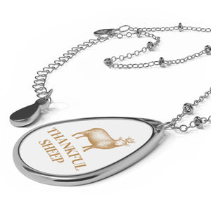 Thankful Sheep Logo Oval Drop Necklace