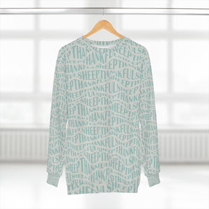 Thankful Sheep Sweatshirt In All Over Sheep Design  Light Gray/Blue