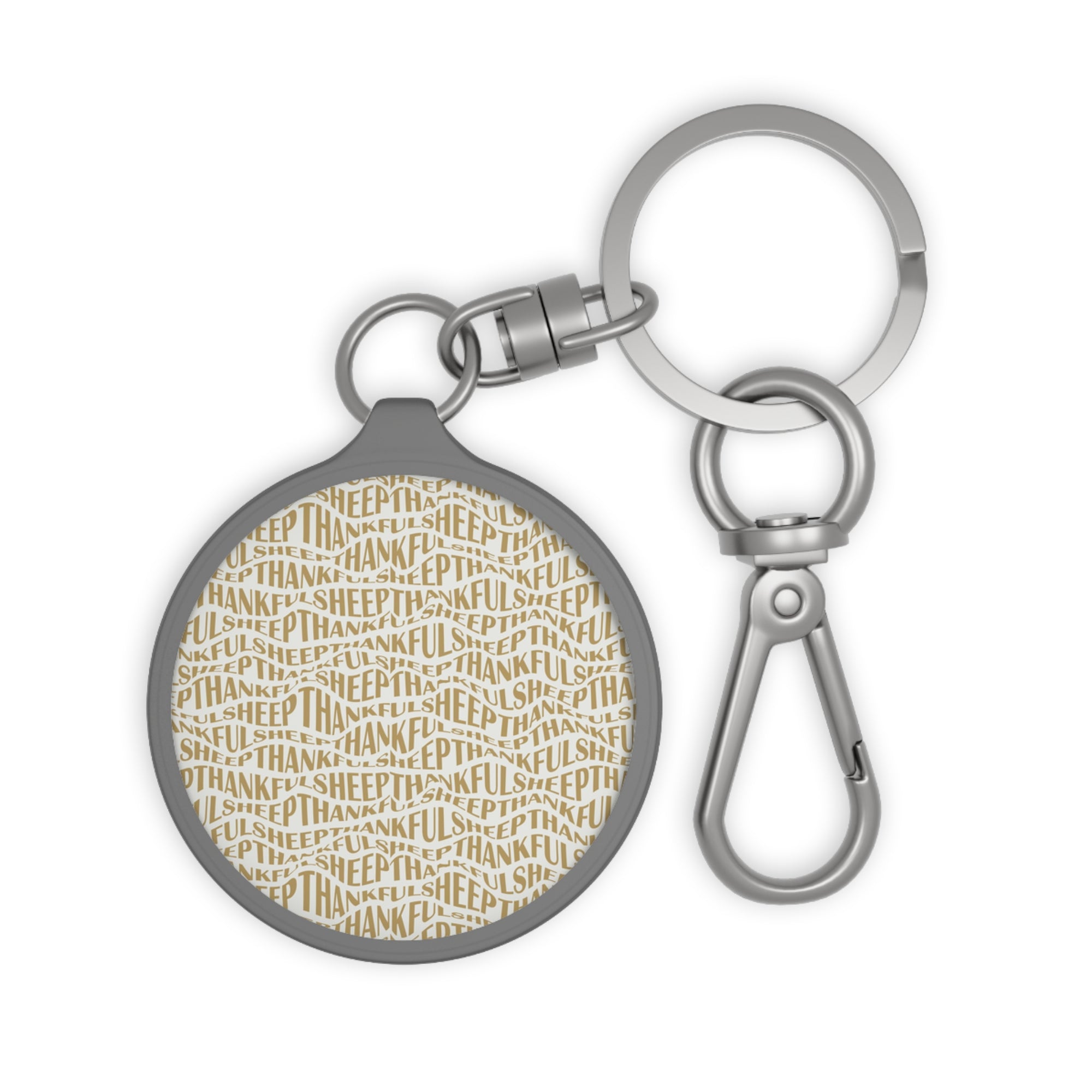 Thankful Sheep All Over Sheep Keychain Light Gray/Gold