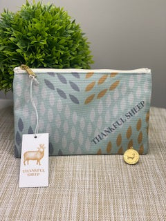 Thankful Sheep Whispers Zipper Pouch    Blue/Gold/Gray/Light Gray