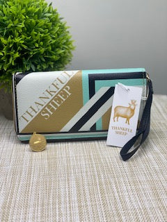 Thankful Sheep Bold Sheep Zip Wallet With Strap  Gold/Blue/Light Gray/Black