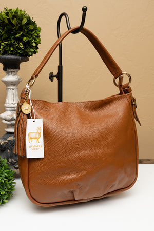 Thankful Sheep Leather Shoulder Handbag Camel