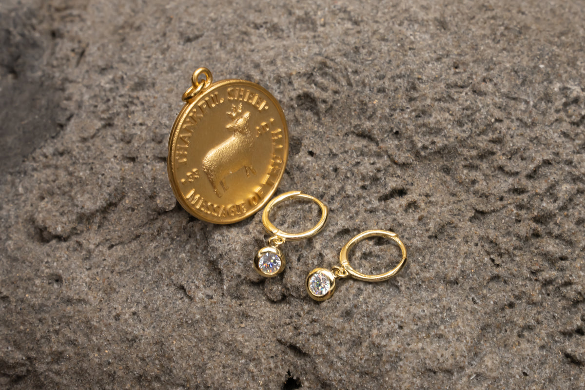 Thankful Sheep 925 Sterling Silver Cubic Zirconia Huggie Drop Earrings Gold