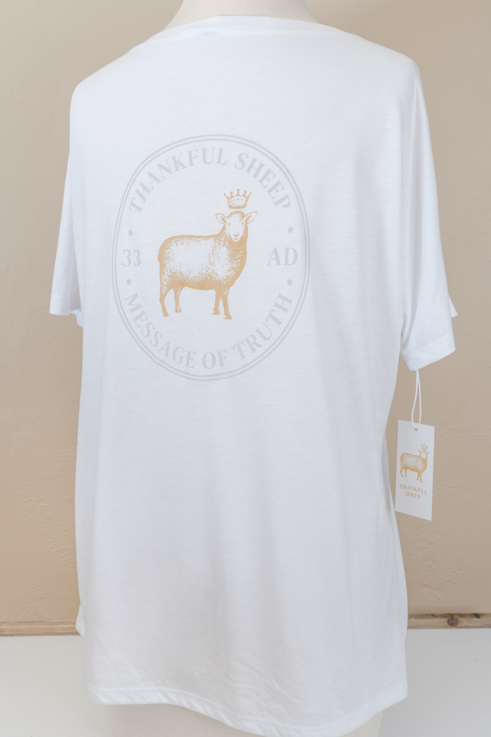 Thankful Sheep V-Neck T-Shirt White