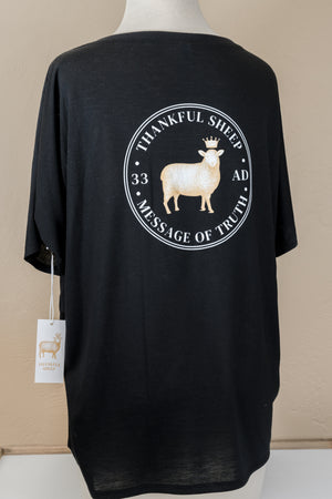 Thankful Sheep V-Neck T-Shirt Black