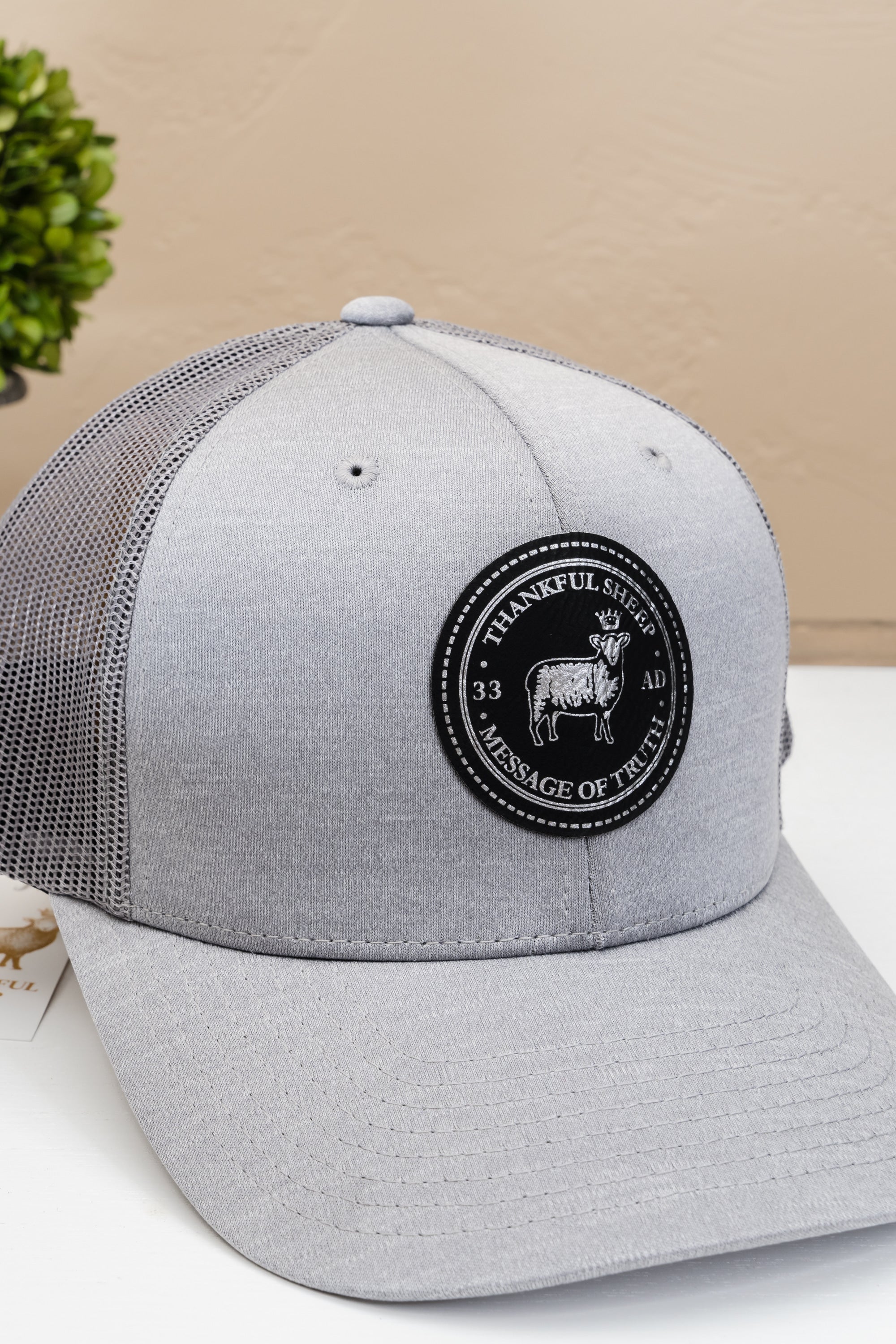 Thankful Sheep Trucker Hat Gray