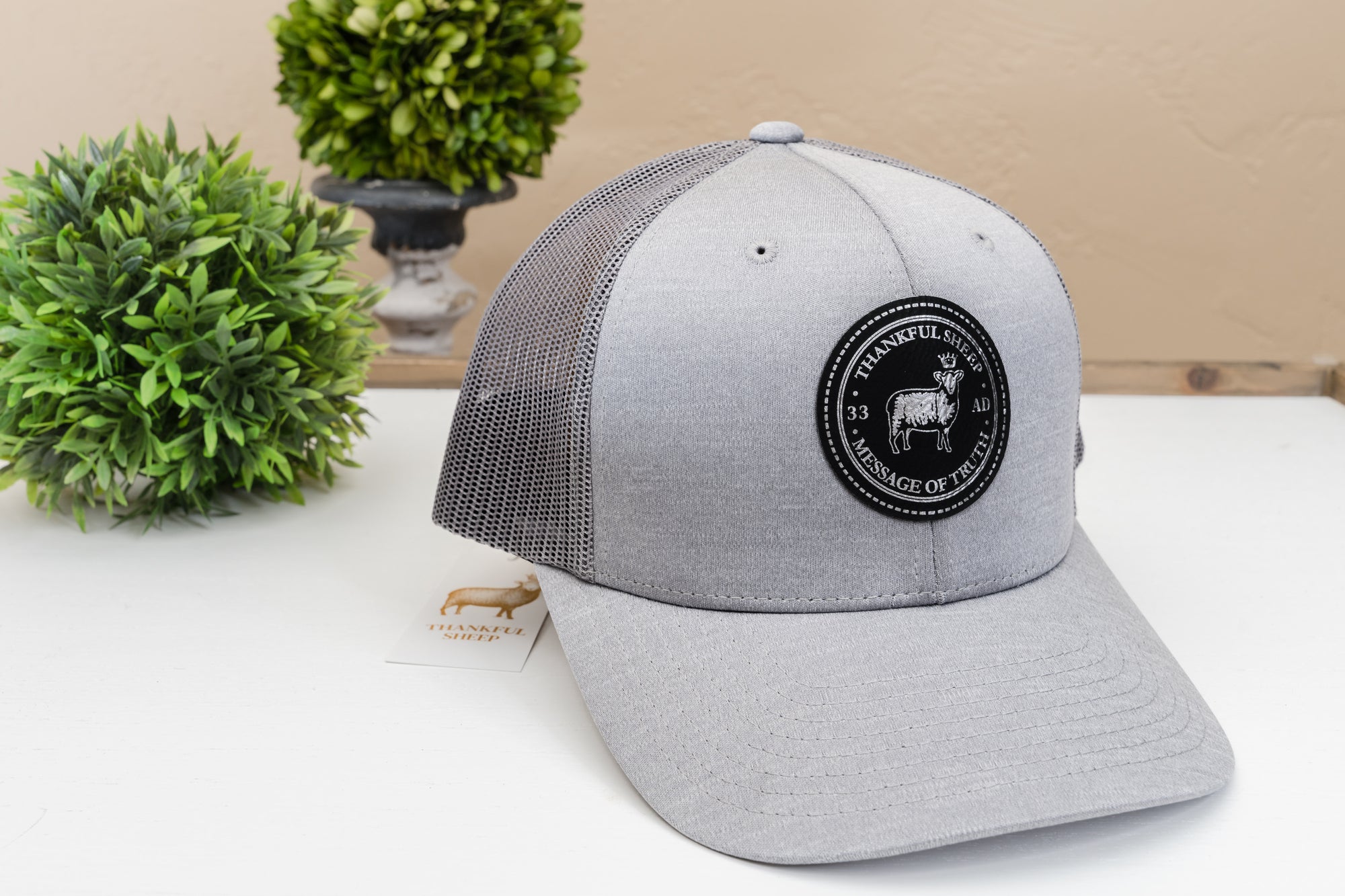 Thankful Sheep Trucker Hat Gray