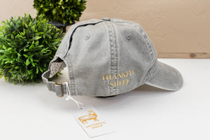 Thankful Sheep Embroidery Gray Hat Gold Stitching