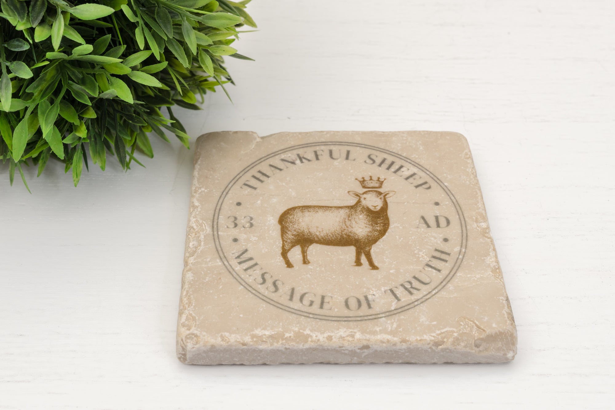 Thankful Sheep Message of Truth Stone Coaster