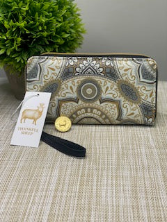 Thankful Sheep Harmony Zip Wallet With Strap  Grays