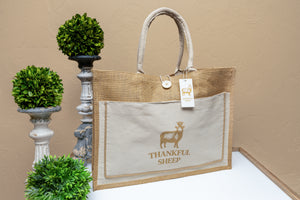 Thankful Sheep Burlap Tote