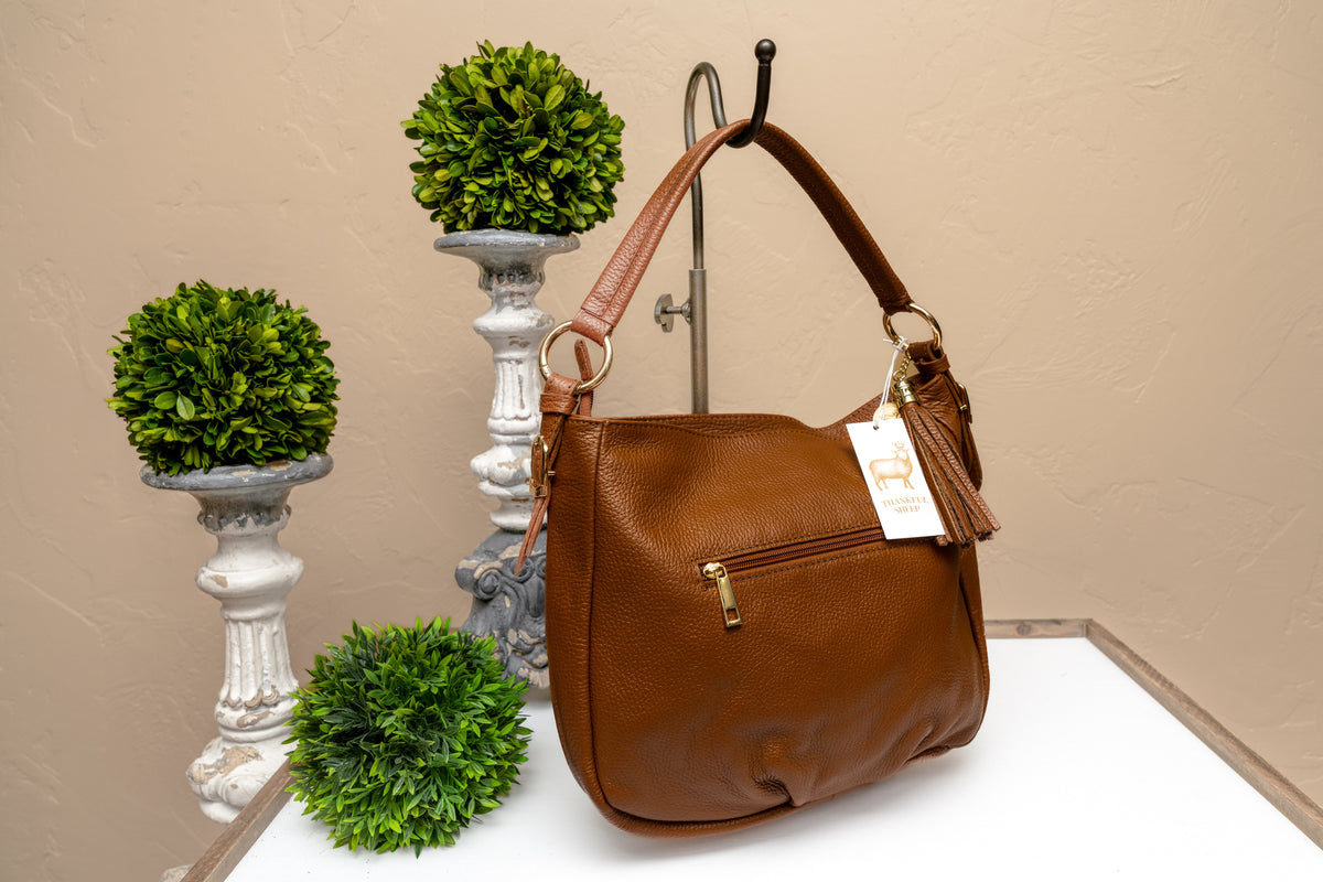 Thankful Sheep Leather Shoulder Handbag Camel