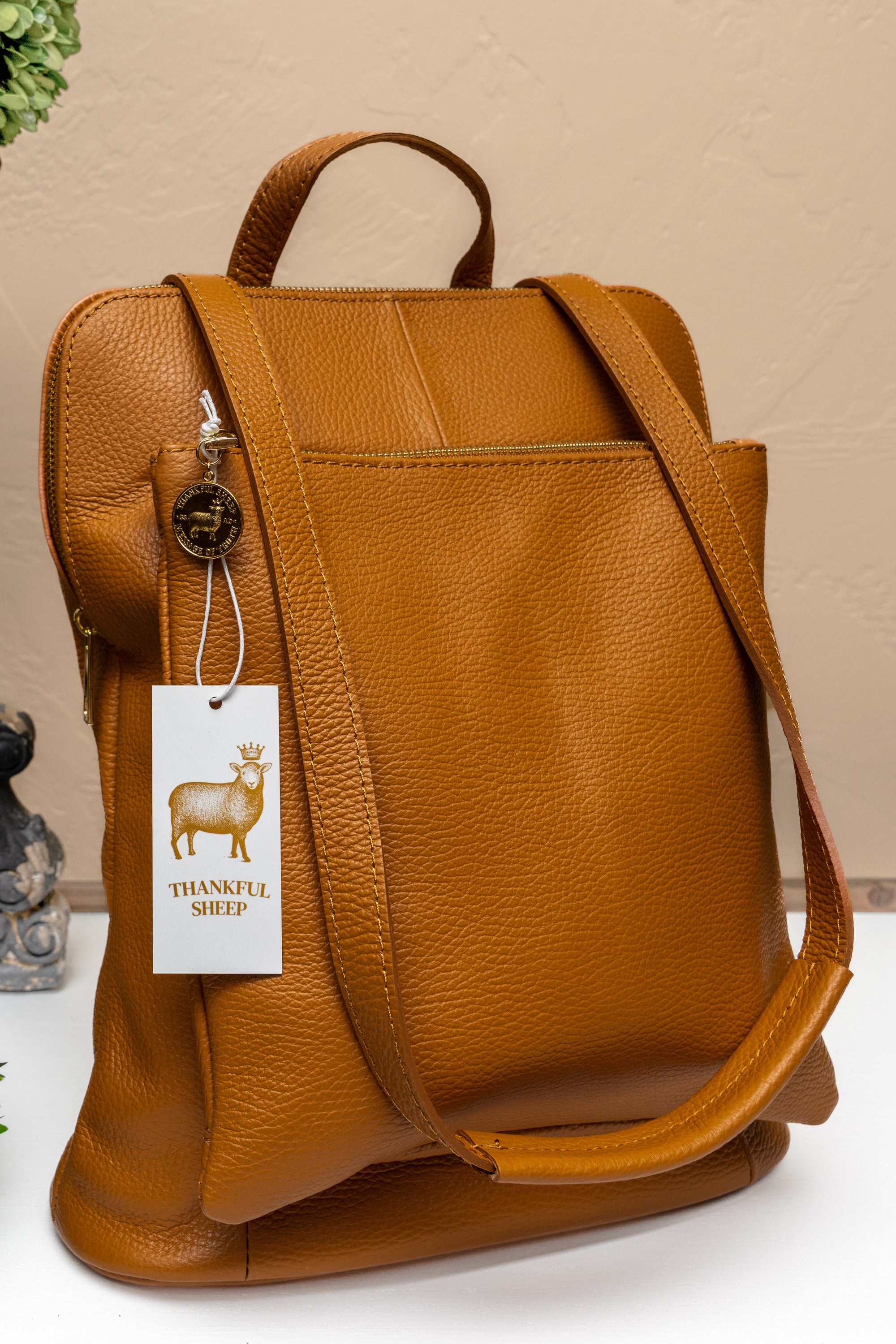 Thankful Sheep Leather Backpack Camel