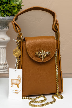 Leather "Bee" Small Crossbody in Camel