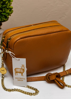 Thankful Sheep Leather Crossbody in Camel