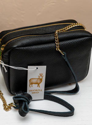 Thankful Sheep Leather Crossbody in Black