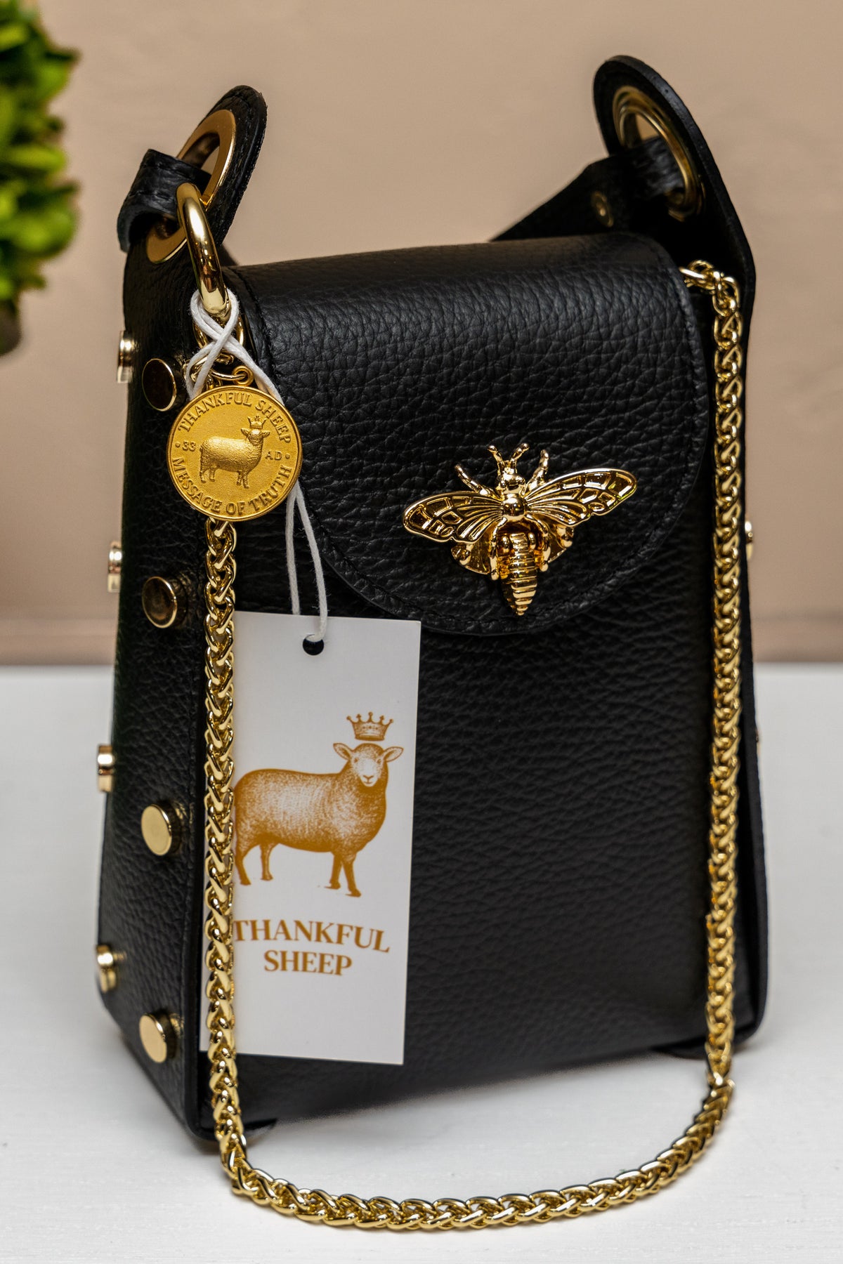 Leather "Bee" Small Crossbody in Black