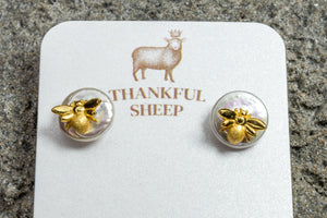 Thankful Sheep 925 Sterling Silver Freshwater Pearl Stud Earring