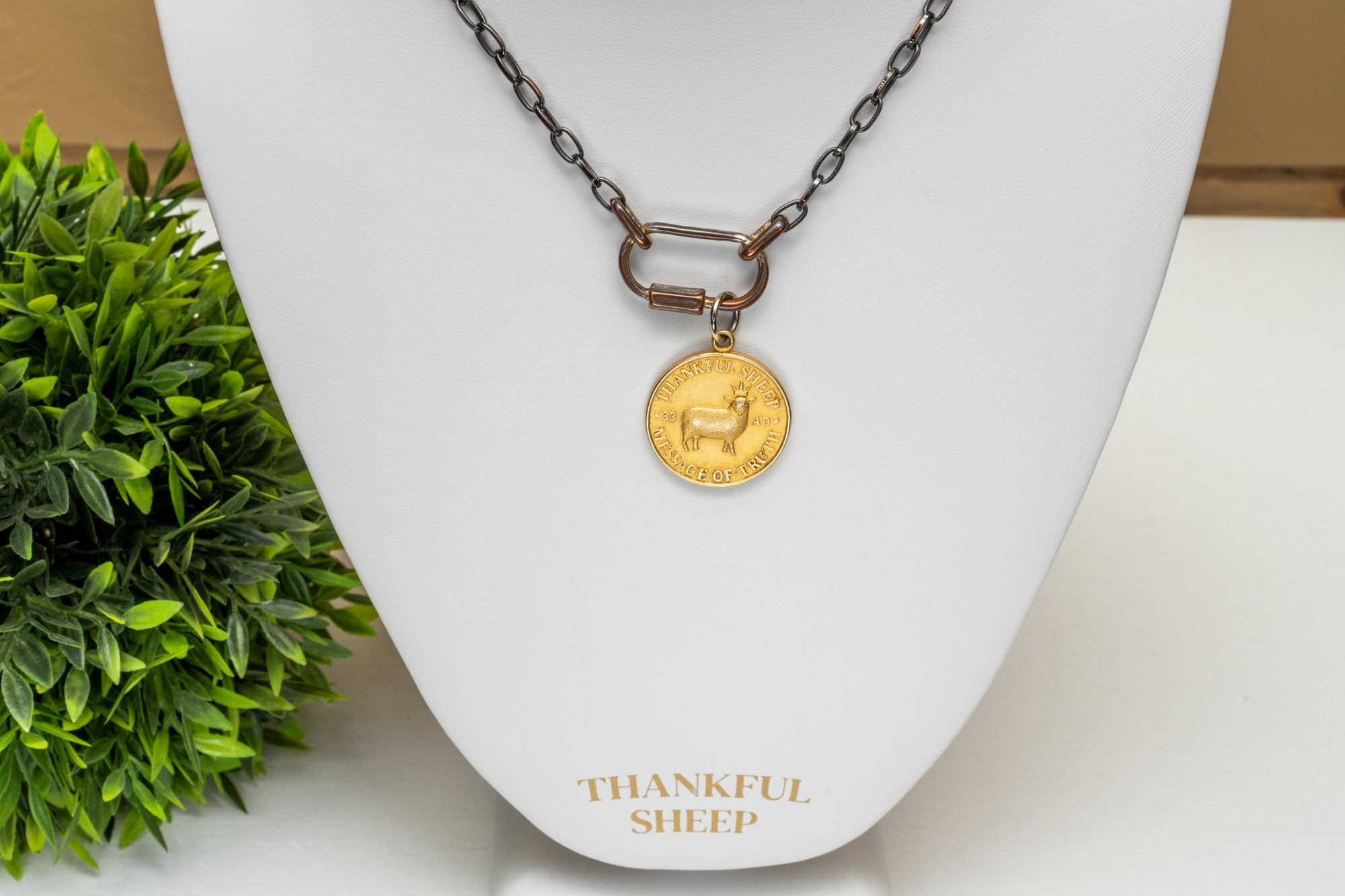 Thankful Sheep Message of Truth Coin Insignia Necklace