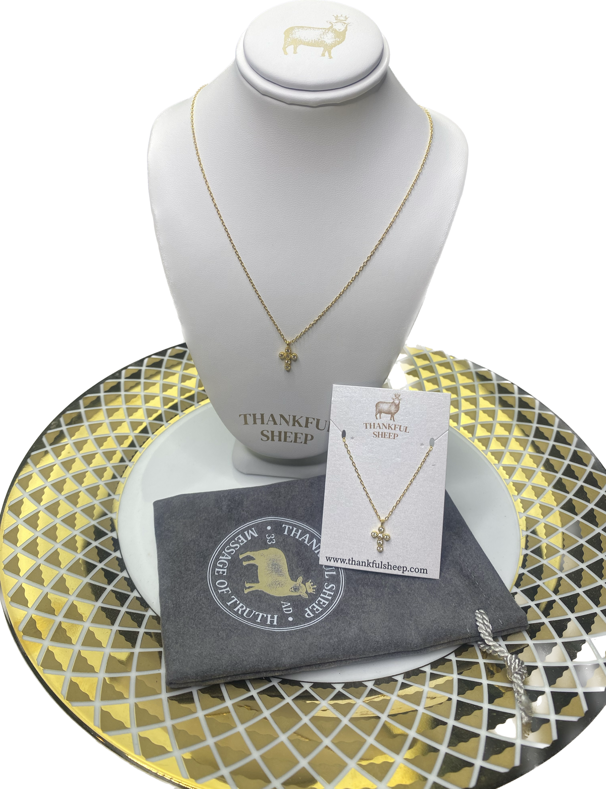 Thankful Sheep 925 Sterling Silver CZ Cross Necklace