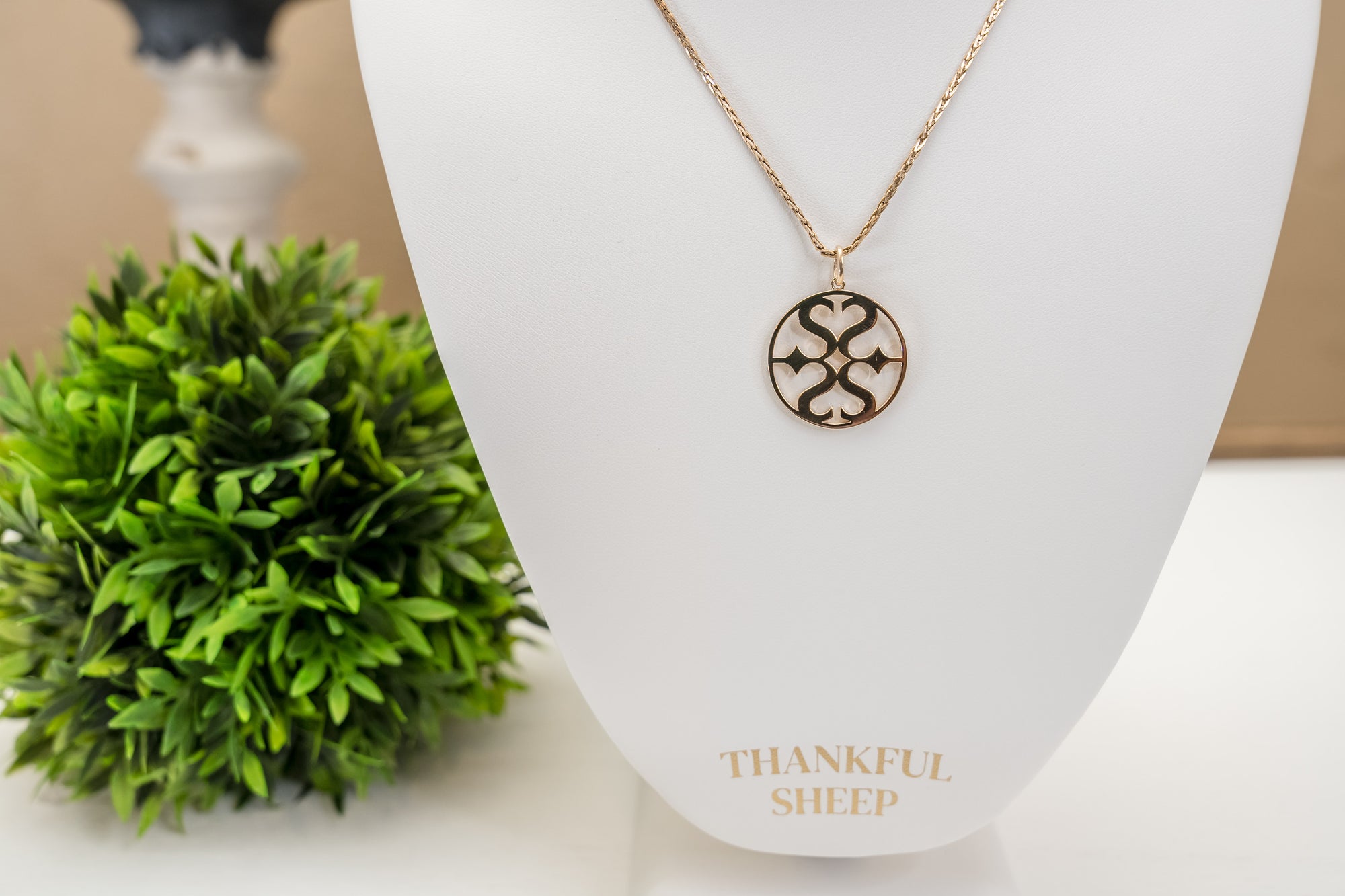 Thankful Sheep Round Signature Pendant