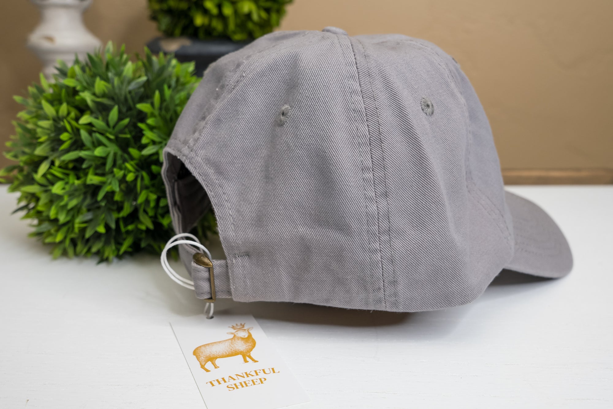 Thankful Sheep Painted Crown Dad Hat On Elle Gray/Gold/Blue/Light Gray