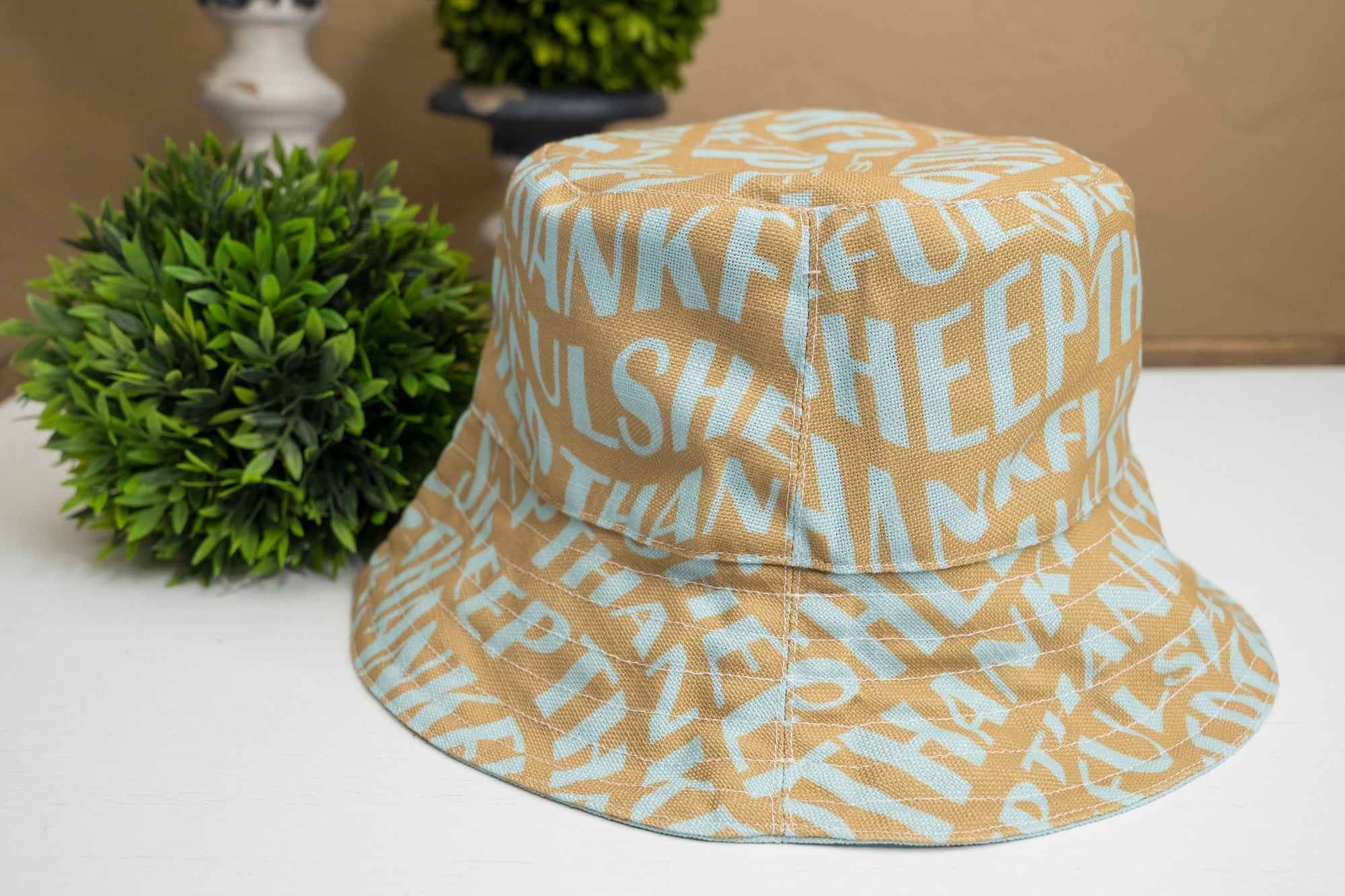 Thankful Sheep All Over Sheep and Circle Icons Reversible Bucket Hat