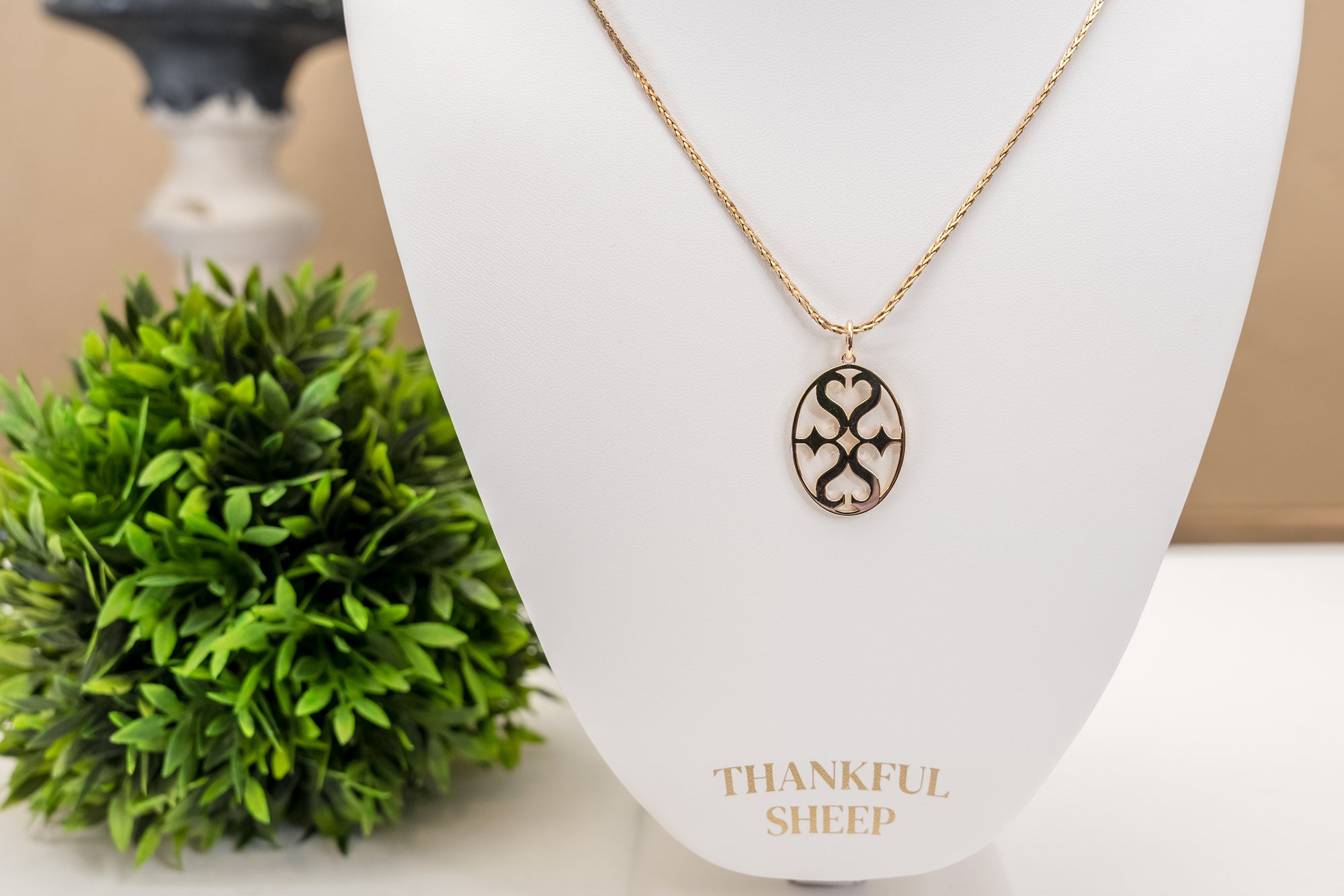 Thankful Sheep Oval Signature Pendant