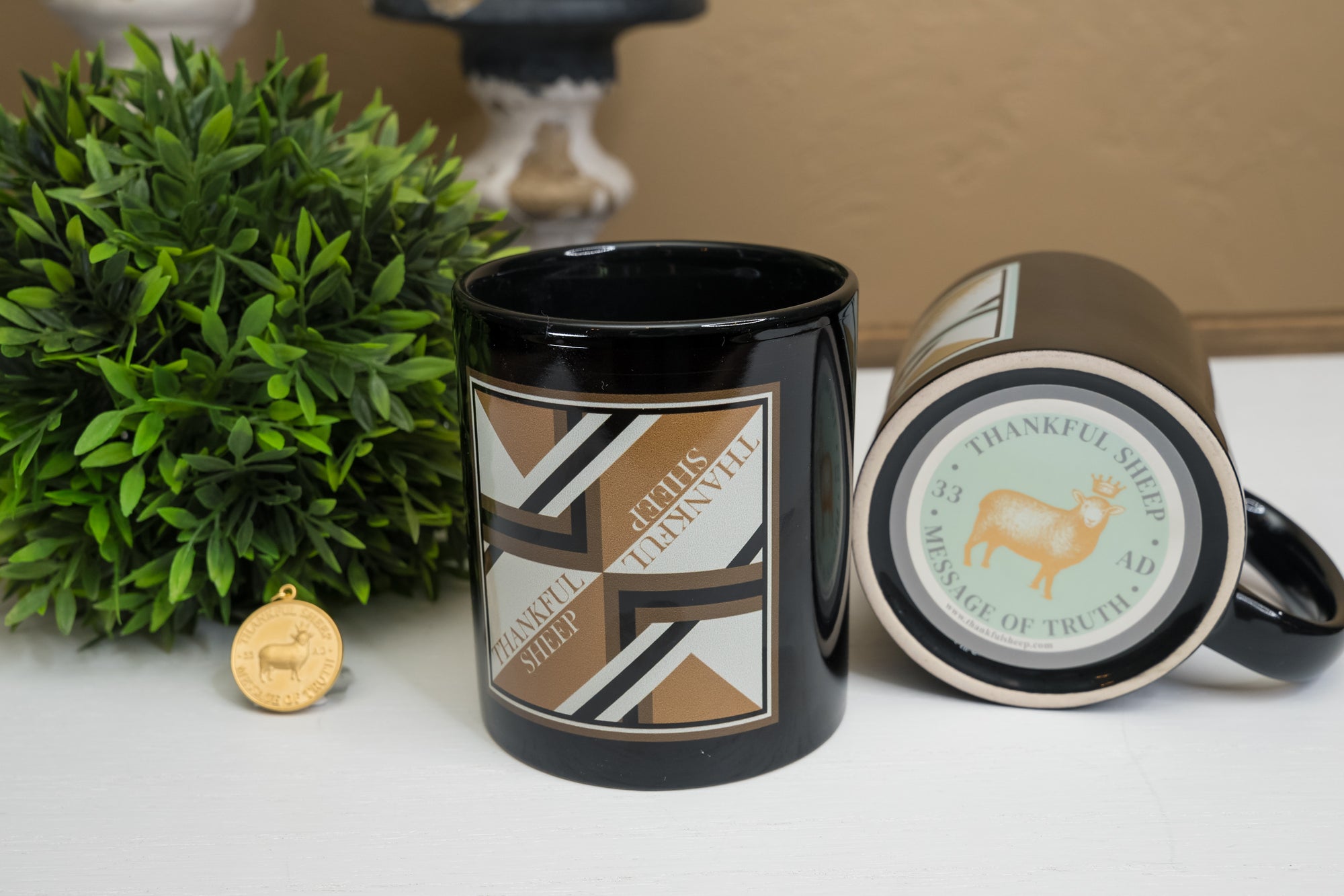 Thankful Sheep Bold Sheep Mug Tan