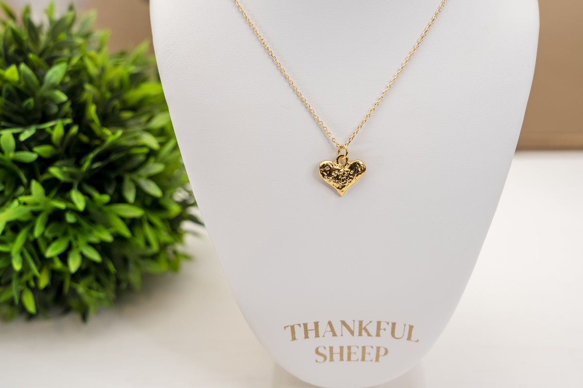 Thankful Sheep Small Hammered Puffy Heart