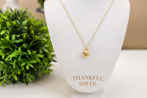 Thankful Sheep Small Puffy Scrolls Heart Necklace