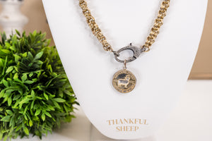 Thankful Sheep Triple Rings Link Necklace With "Message of Truth" Medallion