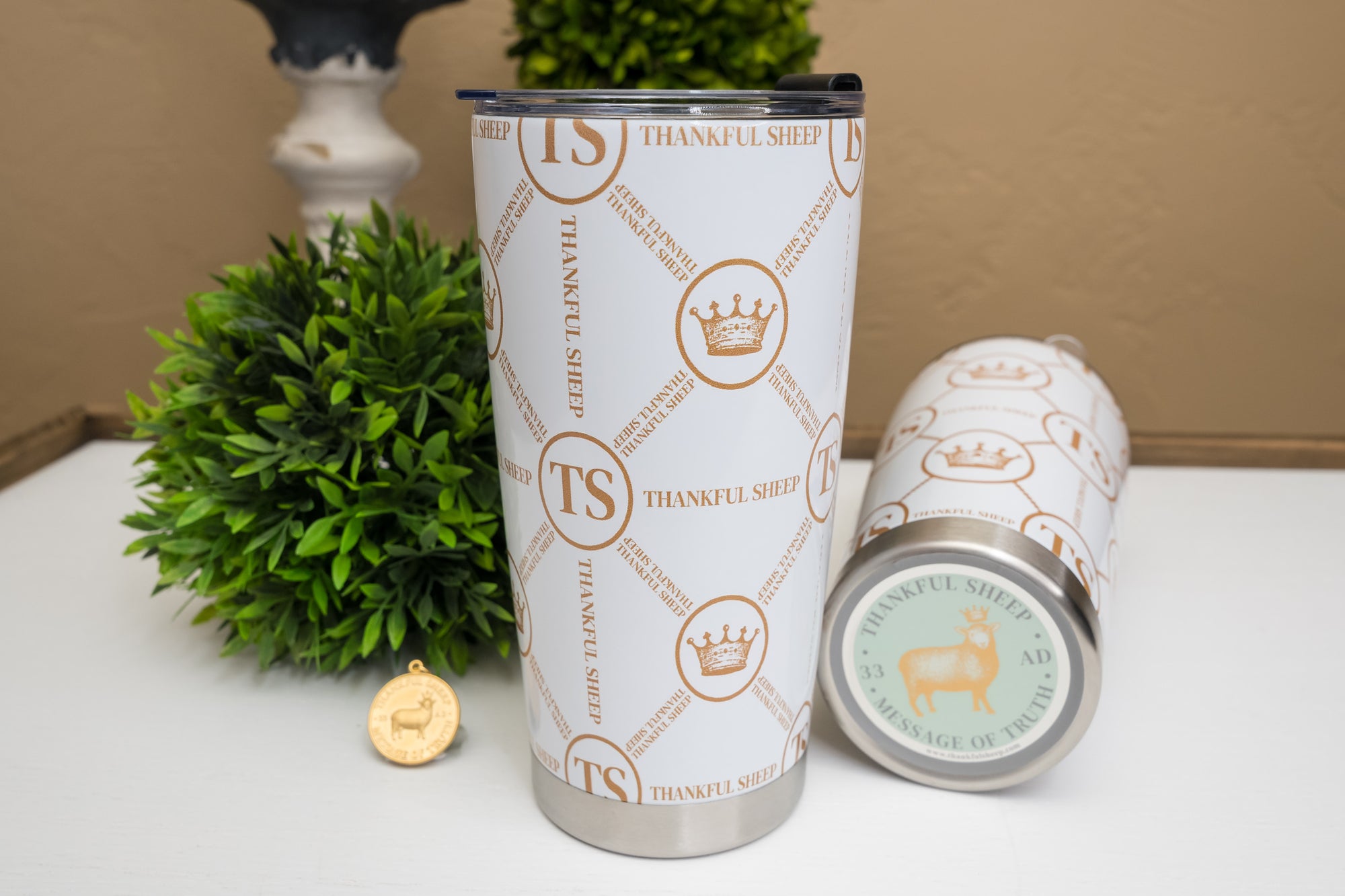 Thankful Sheep Circle Icons Tumbler 20oz