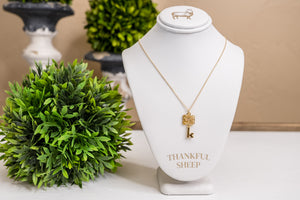 Thankful Sheep Vintage Scroll Key Necklace